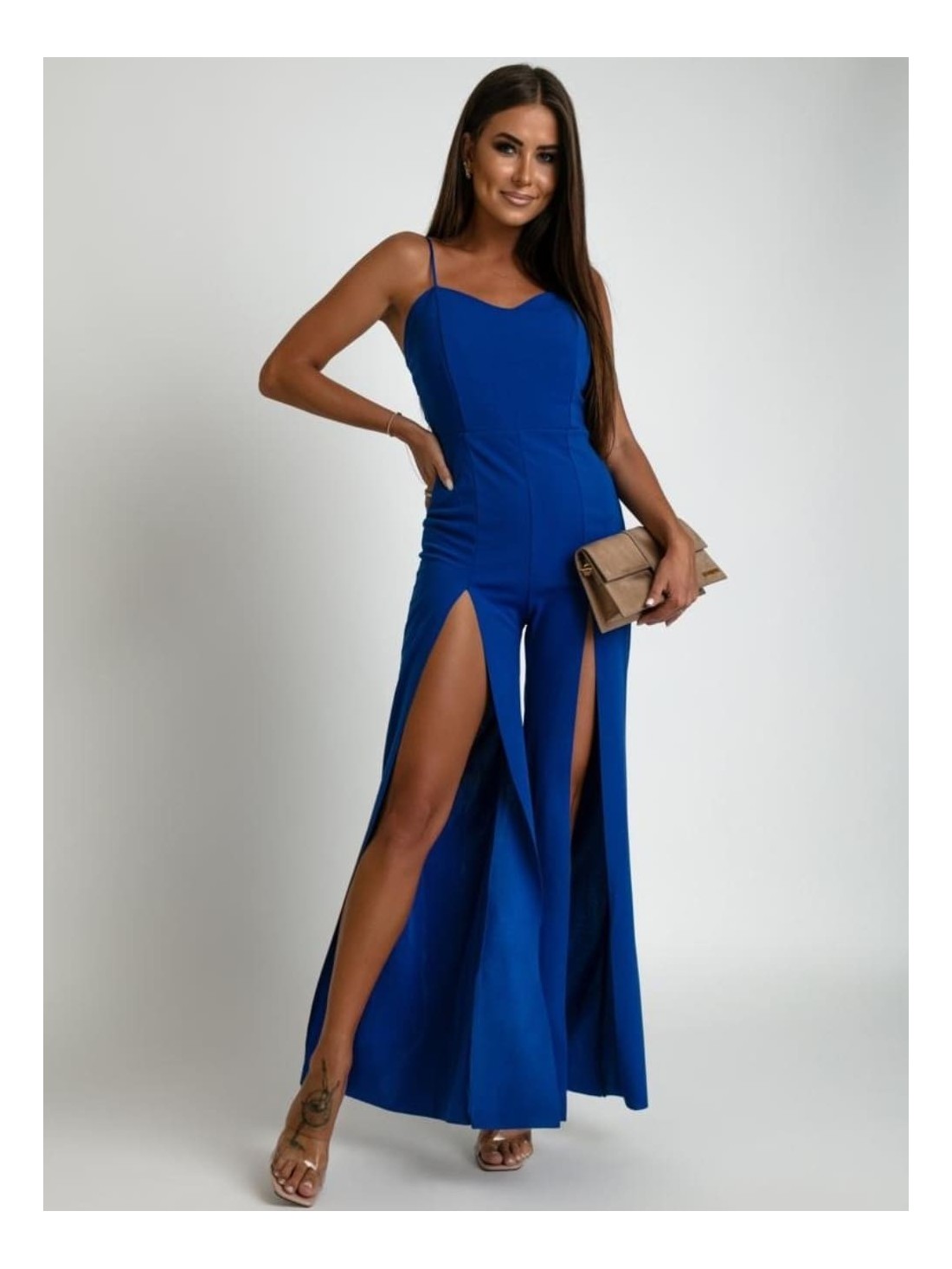 Summer jumpsuit with slits, cornflower blue AZR6987